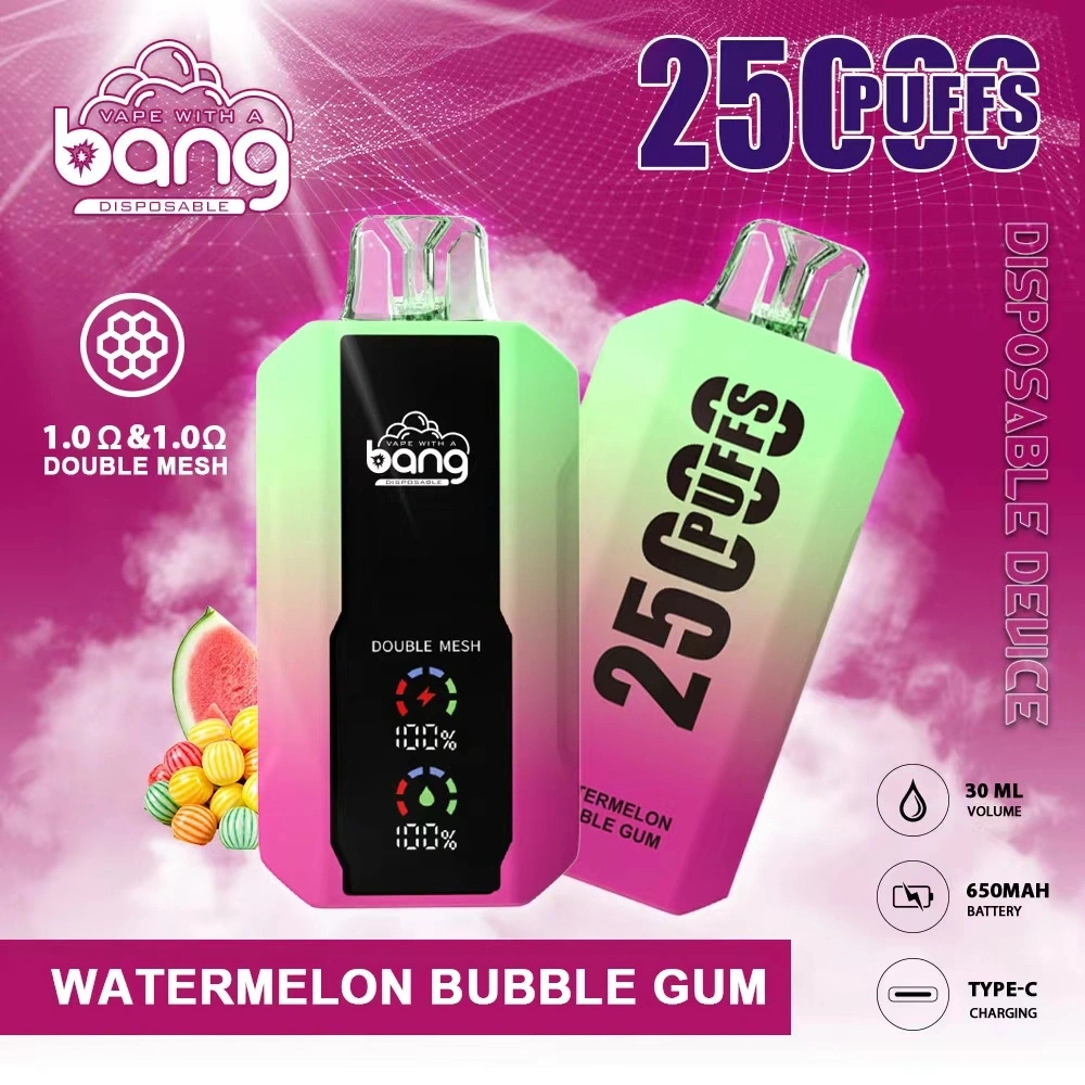 Bang 25000 Puffs LCD Screen Vape Disposable E Cigarettes 0% 2% 3% 5% 30ml Prefilled Pod Double Mesh 650mah Rechargeable Battery Pen Puff 25k