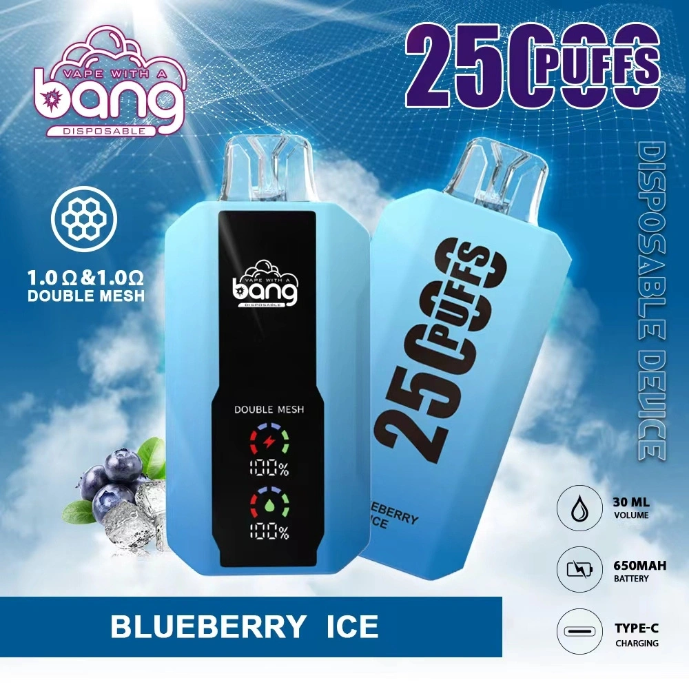Bang 25000 Puffs LCD Screen Vape Disposable E Cigarettes 0% 2% 3% 5% 30ml Prefilled Pod Double Mesh 650mah Rechargeable Battery Pen Puff 25k