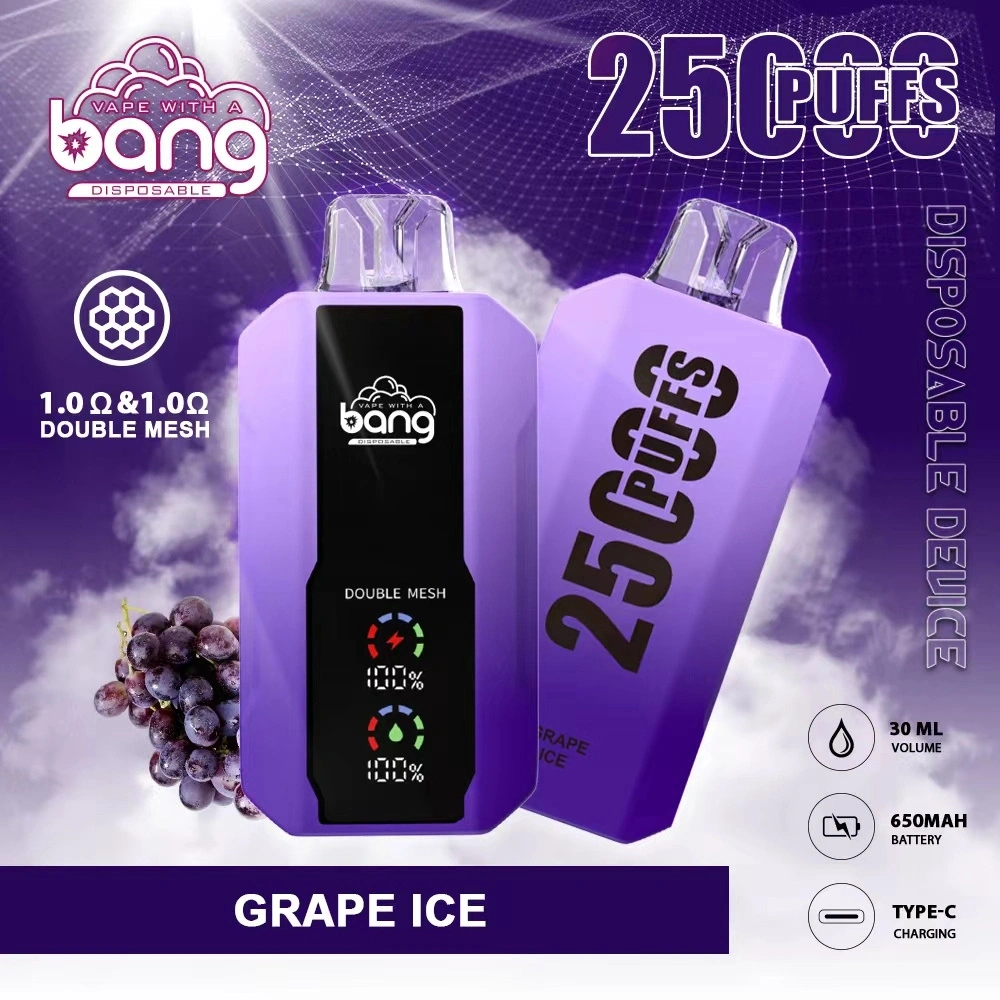 Bang 25000 Puffs LCD Screen Vape Disposable E Cigarettes 0% 2% 3% 5% 30ml Prefilled Pod Double Mesh 650mah Rechargeable Battery Pen Puff 25k