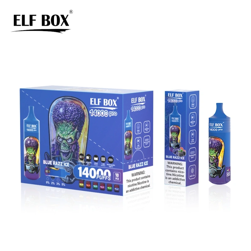 ELF BOX 14000 Pro Puffs Disposable E Cigarettes Vapers Puff 14k 0% 2% 3% 5% LED Display 1.0ohm Mesh Coil 25ml Prefilled Pod 600mah Rechargeable RGB Light Lanyard Pen