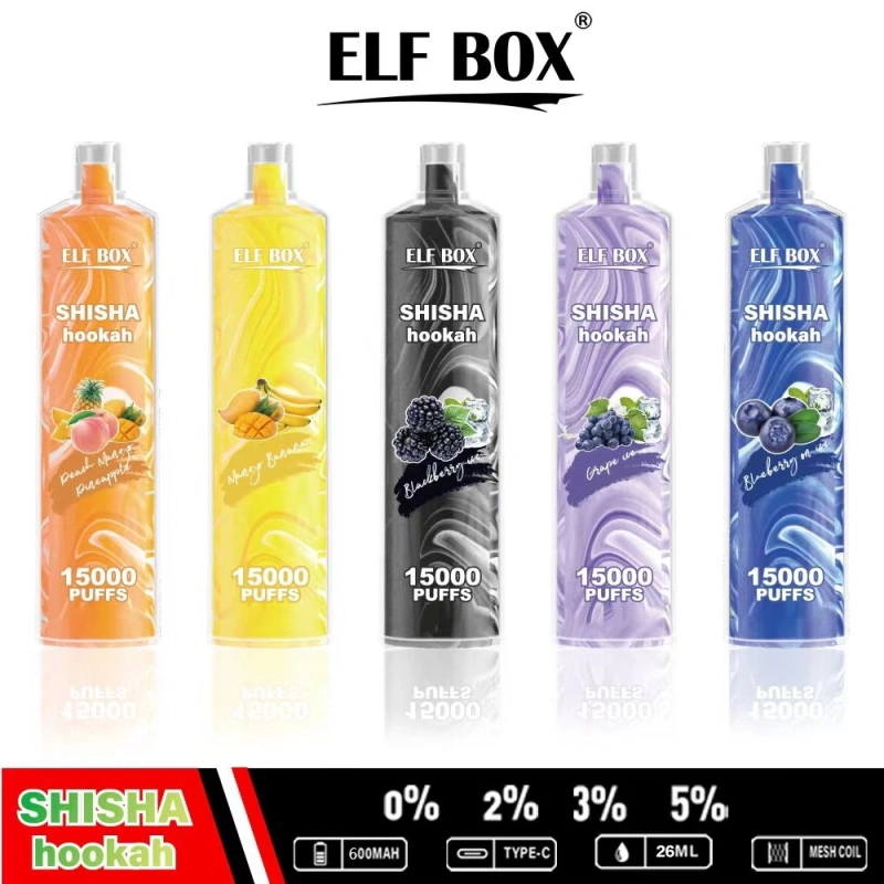 Puff 15k ELF BOX Shisha Hookah 15000 Puffs Vape Disposable E-cigarettes 26ml Prefilled Pod 600mah Rechargeable Pen