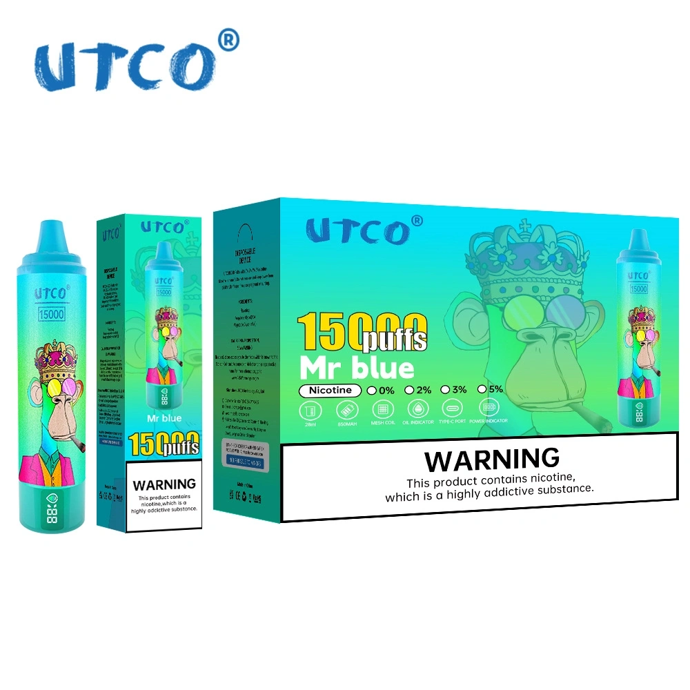 UTCO Tornado Digital 15000 Puffs Vape Disposable E Cigarettes 28ml Prefilled Pod 850mah Rechargeable 2% 5% Puff 15k Airflow Adjustable Smart Screen Original Pen