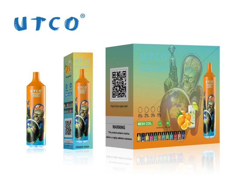 UTCO Tornado 9000 Puffs Disposable Vape Puff 9k Vaper E Cigarettes 0% 2% 3% 5% 18ml Mesh Coil Pod 850mah Rechargeable 22 Flavors Pen