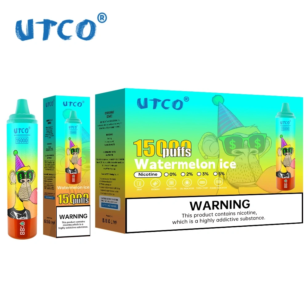 UTCO Tornado Digital 15000 Puffs Vape Disposable E Cigarettes 28ml Prefilled Pod 850mah Rechargeable 2% 5% Puff 15k Airflow Adjustable Smart Screen Original Pen