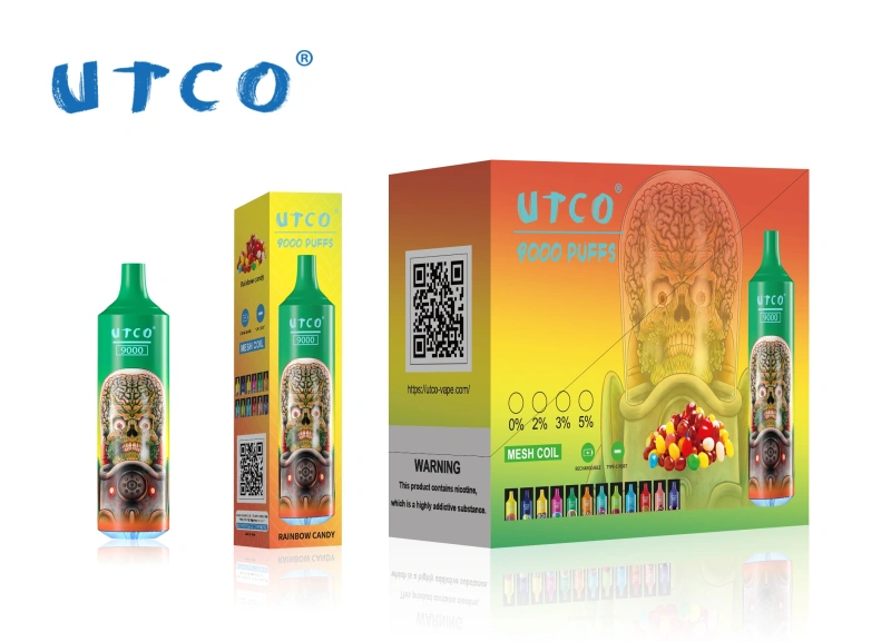 UTCO Tornado 9000 Puffs Disposable Vape Puff 9k Vaper E Cigarettes 0% 2% 3% 5% 18ml Mesh Coil Pod 850mah Rechargeable 22 Flavors Pen