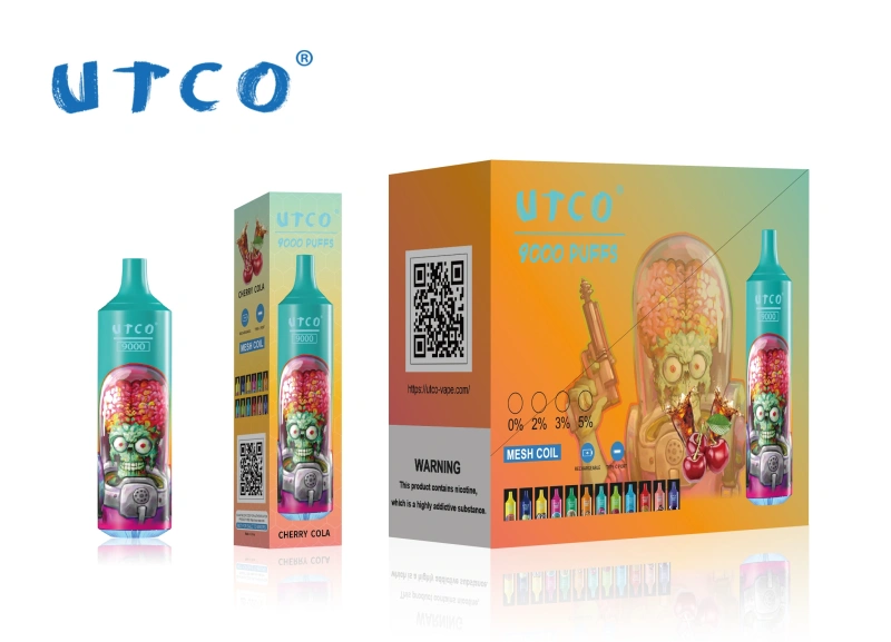 UTCO Tornado 9000 Puffs Disposable Vape Puff 9k Vaper E Cigarettes 0% 2% 3% 5% 18ml Mesh Coil Pod 850mah Rechargeable 22 Flavors Pen