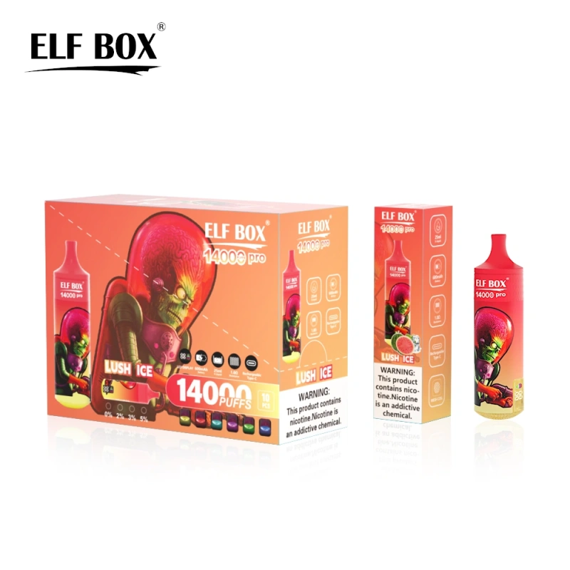 ELF BOX 14000 Pro Puffs Disposable E Cigarettes Vapers Puff 14k 0% 2% 3% 5% LED Display 1.0ohm Mesh Coil 25ml Prefilled Pod 600mah Rechargeable RGB Light Lanyard Pen