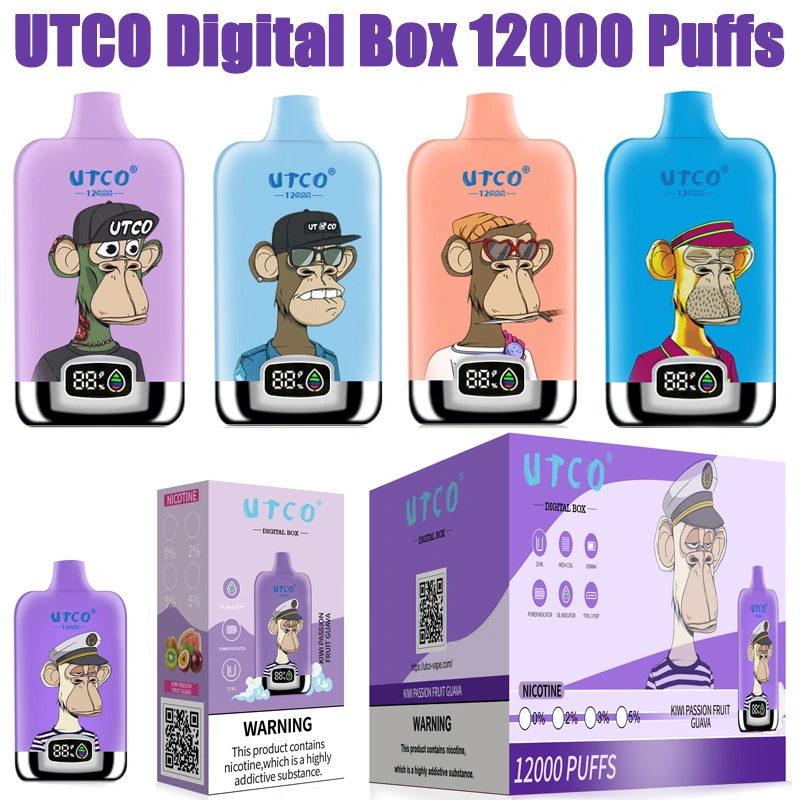 UTCO Tornado Digital Box 12000 Puffs Disposable Vape E Cigarettes Puff 12k 20ml Prefilled Pod 850mah Rechargeable Battery 20 Flavors 0% 2% 3% 5% Pen