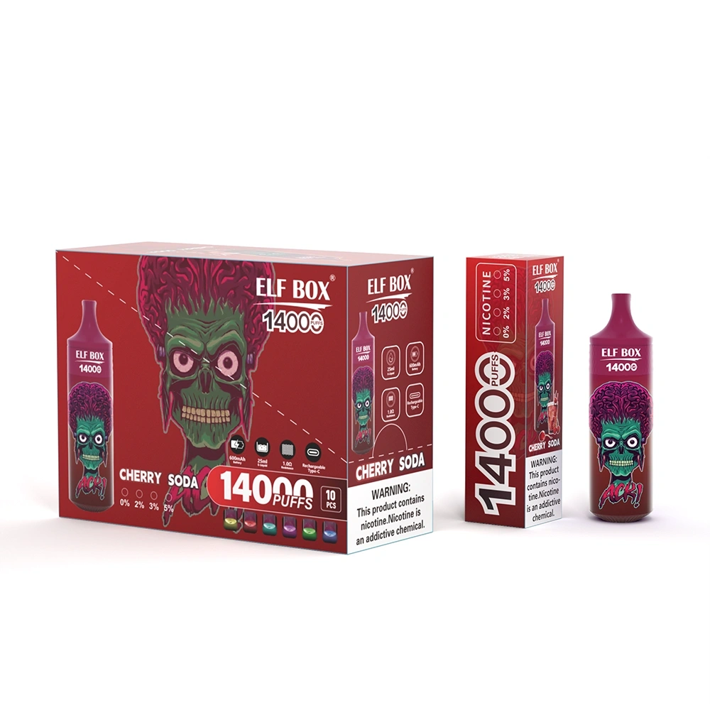 ELF BOX 14000 Puffs Disposable E Cigarettes Vape 0% 2% 3% 5% 25ml Prefilled Pod 1.0ohm Mesh Coil 600mah Rechargeable Battery Puff 14k Pen