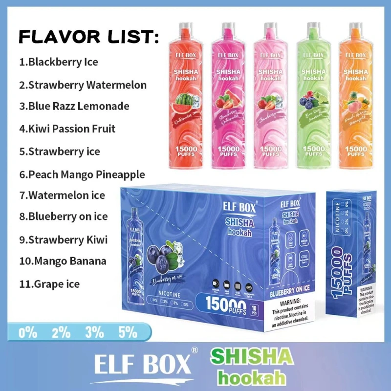 Puff 15k ELF BOX Shisha Hookah 15000 Puffs Vape Disposable E-cigarettes 26ml Prefilled Pod 600mah Rechargeable Pen