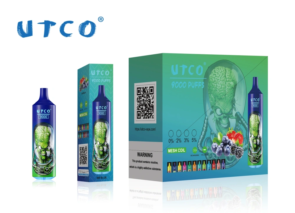 UTCO Tornado 9000 Puffs Disposable Vape Puff 9k Vaper E Cigarettes 0% 2% 3% 5% 18ml Mesh Coil Pod 850mah Rechargeable 22 Flavors Pen