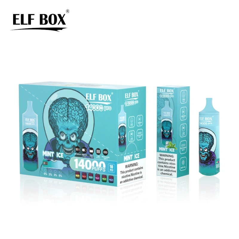 ELF BOX 14000 Pro Puffs Disposable E Cigarettes Vapers Puff 14k 0% 2% 3% 5% LED Display 1.0ohm Mesh Coil 25ml Prefilled Pod 600mah Rechargeable RGB Light Lanyard Pen