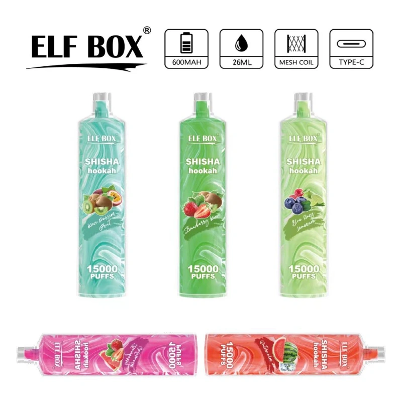 Puff 15k ELF BOX Shisha Hookah 15000 Puffs Vape Disposable E-cigarettes 26ml Prefilled Pod 600mah Rechargeable Pen