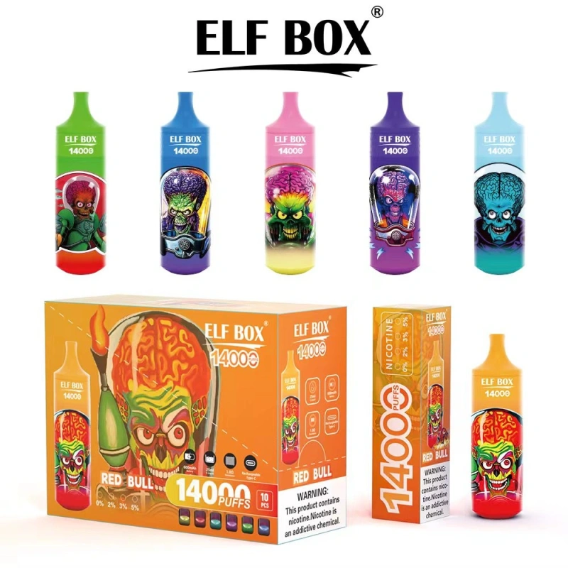 ELF BOX 14000 Puffs Disposable E Cigarettes Vape 0% 2% 3% 5% 25ml Prefilled Pod 1.0ohm Mesh Coil 600mah Rechargeable Battery Puff 14k Pen