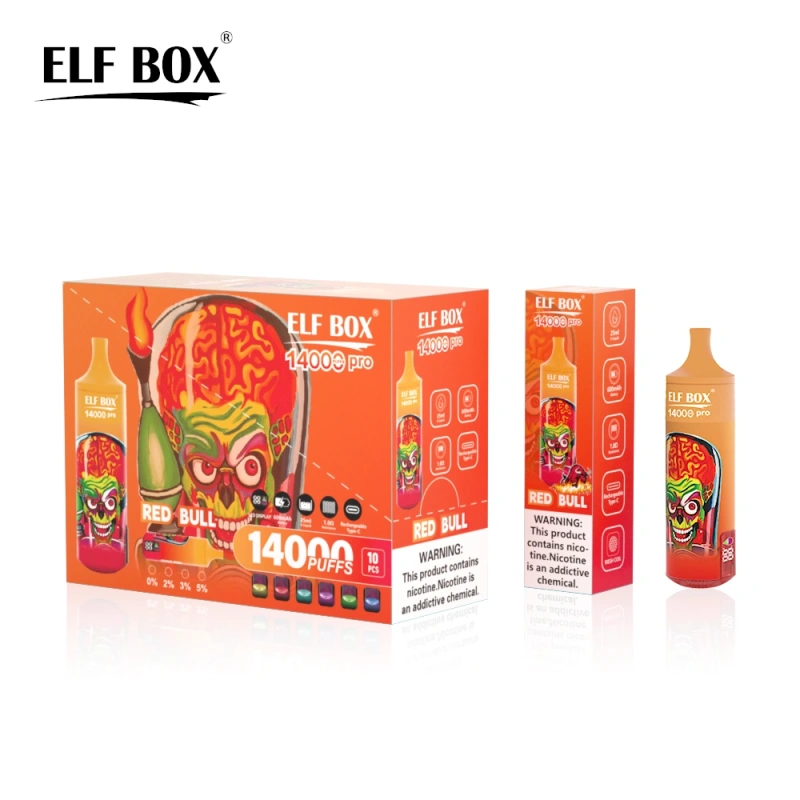 ELF BOX 14000 Pro Puffs Disposable E Cigarettes Vapers Puff 14k 0% 2% 3% 5% LED Display 1.0ohm Mesh Coil 25ml Prefilled Pod 600mah Rechargeable RGB Light Lanyard Pen