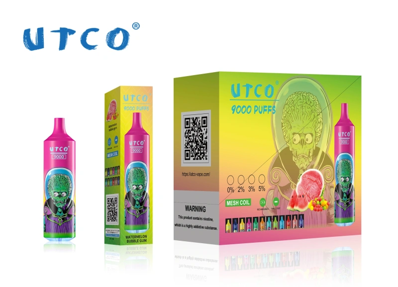 UTCO Tornado 9000 Puffs Disposable Vape Puff 9k Vaper E Cigarettes 0% 2% 3% 5% 18ml Mesh Coil Pod 850mah Rechargeable 22 Flavors Pen