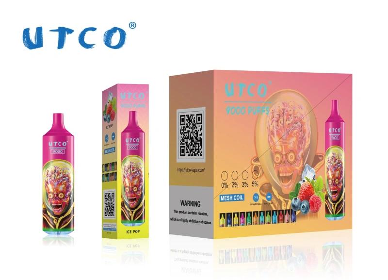 UTCO Tornado 9000 Puffs Disposable Vape Puff 9k Vaper E Cigarettes 0% 2% 3% 5% 18ml Mesh Coil Pod 850mah Rechargeable 22 Flavors Pen