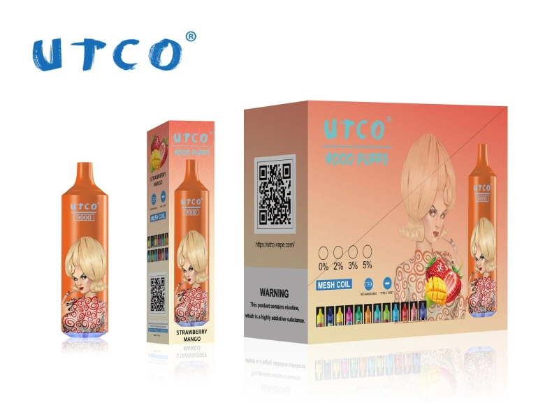 UTCO Tornado 9000 Puffs Disposable Vape Puff 9k Vaper E Cigarettes 0% 2% 3% 5% 18ml Mesh Coil Pod 850mah Rechargeable 22 Flavors Pen