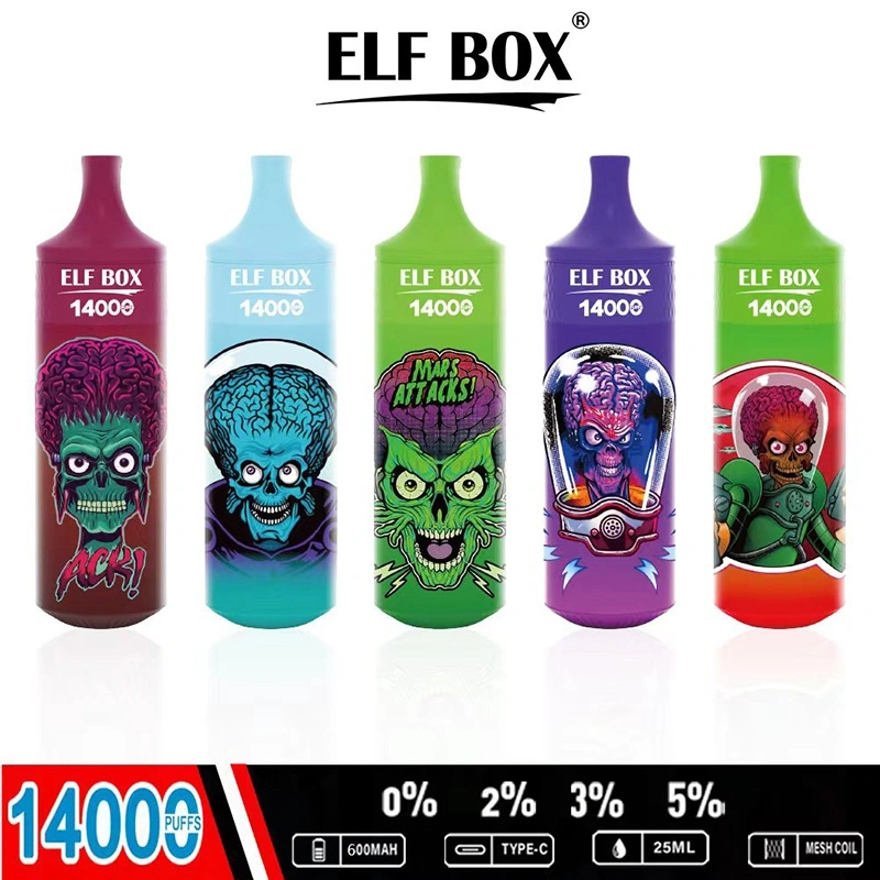 ELF BOX 14000 Puffs Disposable E Cigarettes Vape 0% 2% 3% 5% 25ml Prefilled Pod 1.0ohm Mesh Coil 600mah Rechargeable Battery Puff 14k Pen