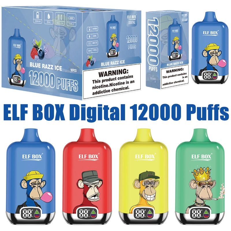 ELF BOX Digital 12000 Puffs Disposable E Cigarettes Vaper 0% 2% 3% 5% 25ml Prefilled Pod 0.8ohm Mesh Coil 500mah Rechargeable Battery Puff 12k Pen