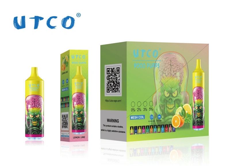 UTCO Tornado 9000 Puffs Disposable Vape Puff 9k Vaper E Cigarettes 0% 2% 3% 5% 18ml Mesh Coil Pod 850mah Rechargeable 22 Flavors Pen