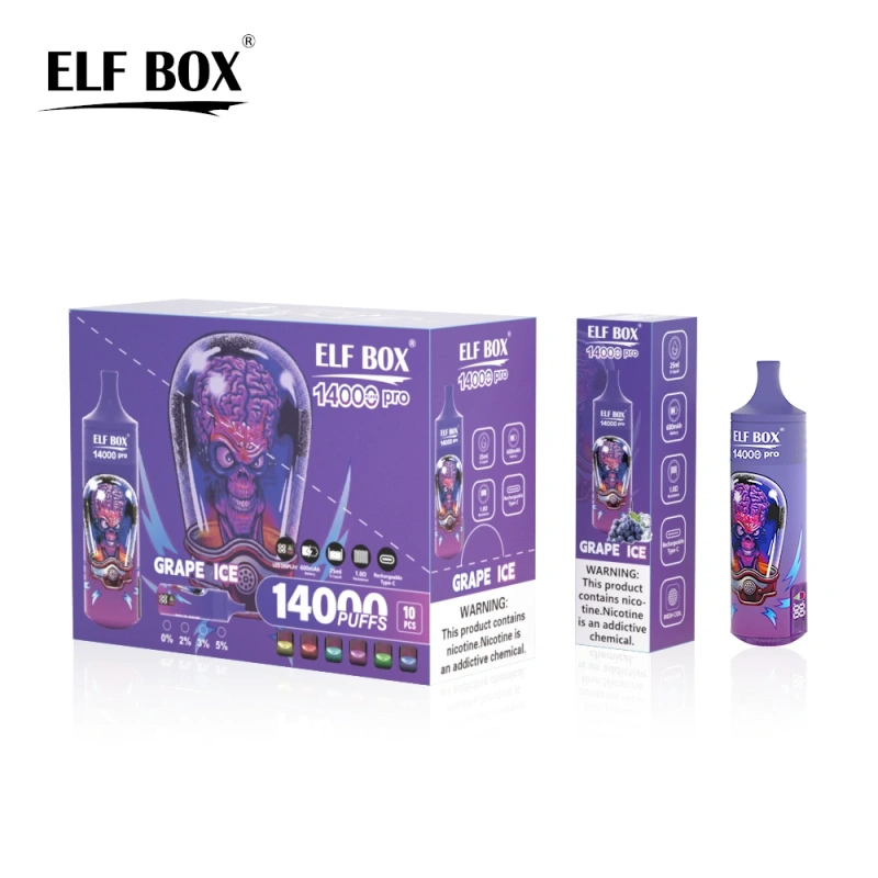 ELF BOX 14000 Pro Puffs Disposable E Cigarettes Vapers Puff 14k 0% 2% 3% 5% LED Display 1.0ohm Mesh Coil 25ml Prefilled Pod 600mah Rechargeable RGB Light Lanyard Pen