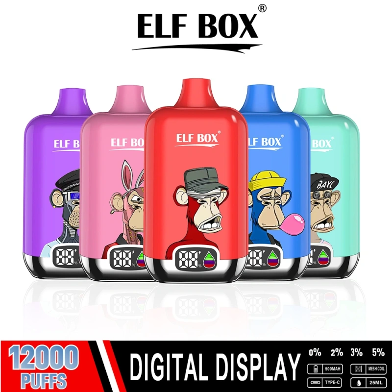 ELF BOX Digital 12000 Puffs Disposable E Cigarettes Vaper 0% 2% 3% 5% 25ml Prefilled Pod 0.8ohm Mesh Coil 500mah Rechargeable Battery Puff 12k Pen