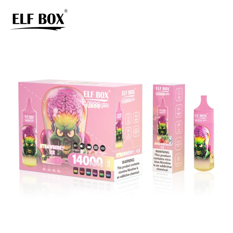ELF BOX 14000 Pro Puffs Disposable E Cigarettes Vapers Puff 14k 0% 2% 3% 5% LED Display 1.0ohm Mesh Coil 25ml Prefilled Pod 600mah Rechargeable RGB Light Lanyard Pen