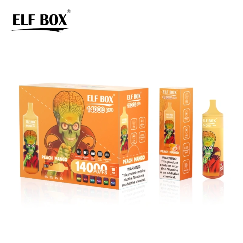 ELF BOX 14000 Pro Puffs Disposable E Cigarettes Vapers Puff 14k 0% 2% 3% 5% LED Display 1.0ohm Mesh Coil 25ml Prefilled Pod 600mah Rechargeable RGB Light Lanyard Pen