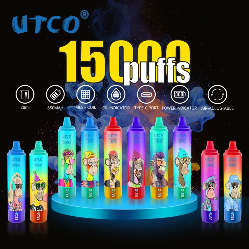 UTCO Tornado Digital 15000 Puffs Vape Disposable E Cigarettes 28ml Prefilled Pod 850mah Rechargeable 2% 5% Puff 15k Airflow Adjustable Smart Screen Original Pen