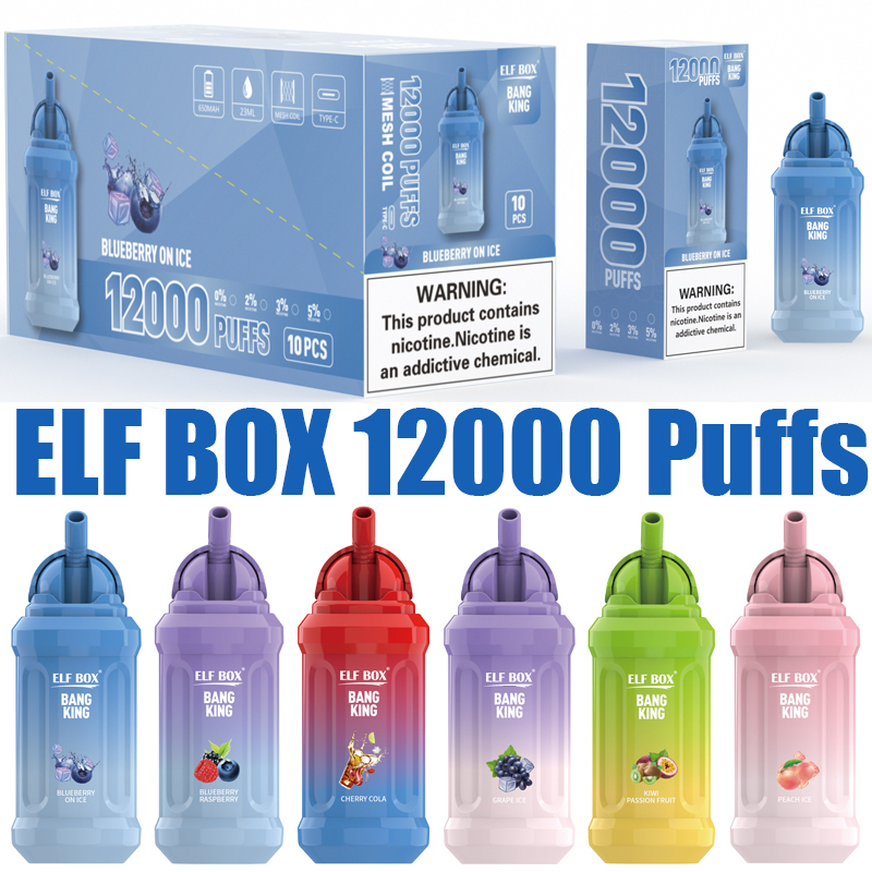 ELF BOX Bang King 12000 Puffs Disposable Vape E Cigarettes Puff 12k 0% 2% 3% 5% 23ml Prefilled Pod 600mah Rechargeable Battery Pen