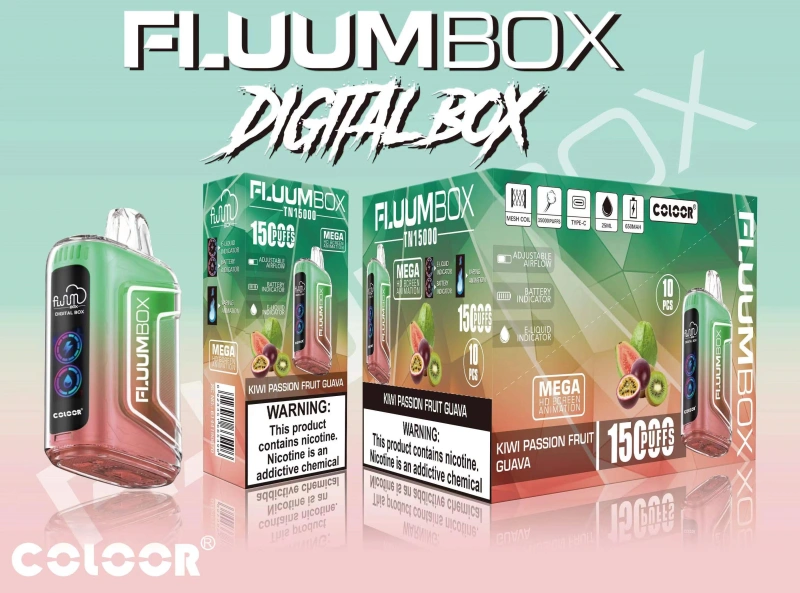 Fluum Box Digital 15000 Puffs Disposable E Cigarettes Vape Puff 15k 0% 2% 3% 5% 25ml Prefilled Pod Mesh Coil 650mah Rechargeable Airflow Adjustable Pen