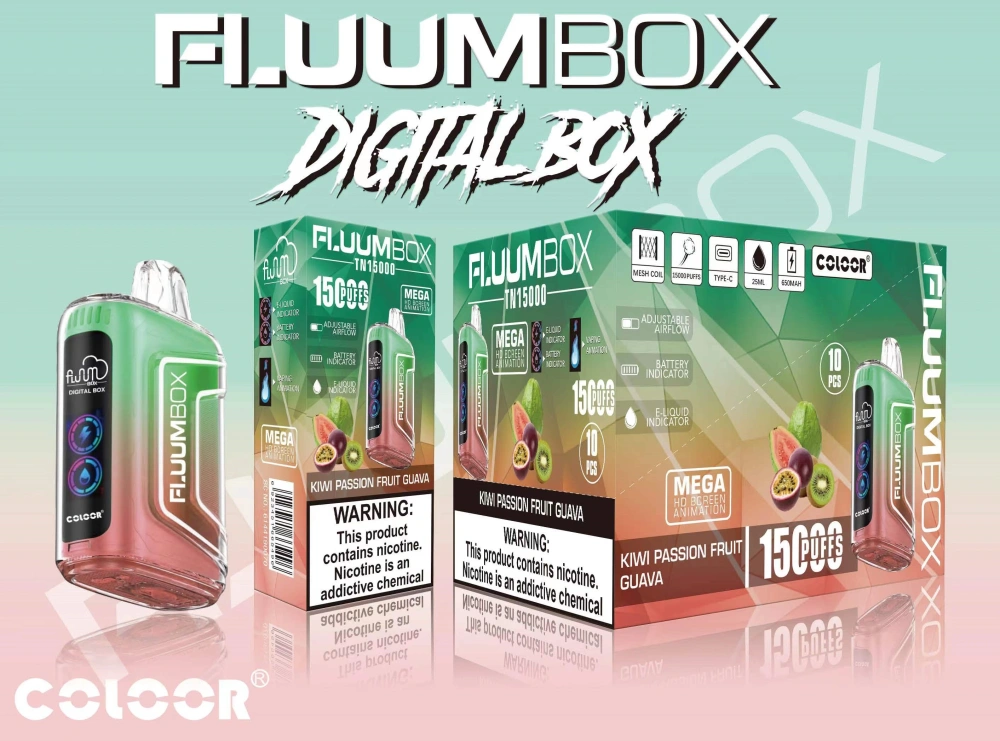 Fluum Box Digital 15000 Puffs Disposable E Cigarettes Vape Puff 15k 0% 2% 3% 5% 25ml Prefilled Pod Mesh Coil 650mah Rechargeable Airflow Adjustable Pen