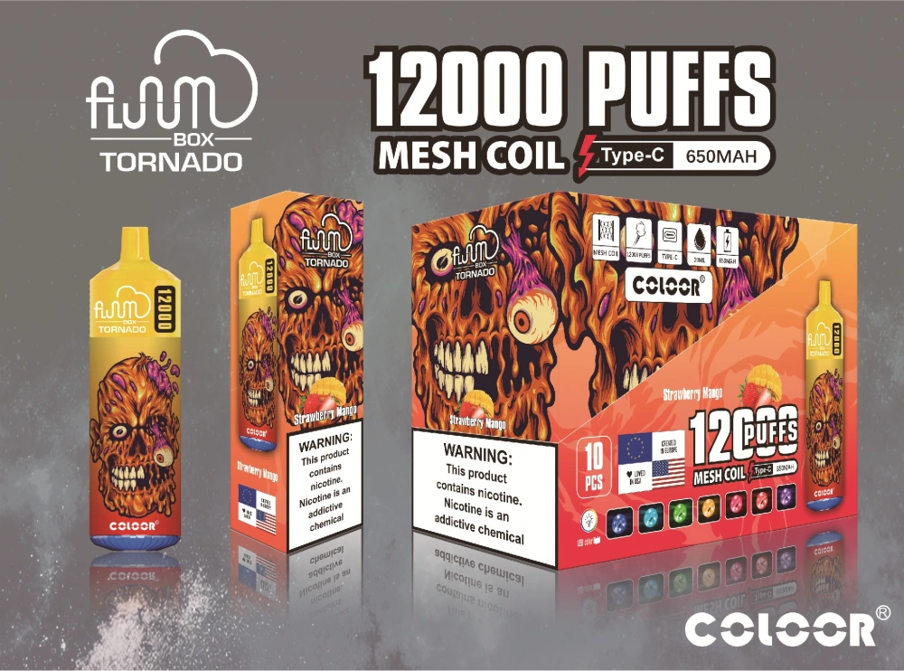 Fluum Box Tornado 12000 Puffs Disposable Electronic Cigarettes Vape Puff 12k 0% 2% 3% 5% 20ml Prefilled Pod 1.1ohm Mesh Coil 650mah Rechargeable Pen