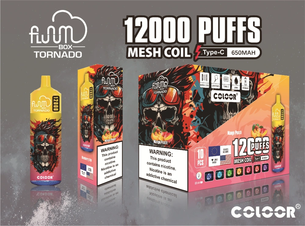 Fluum Box Tornado 12000 Puffs Disposable Electronic Cigarettes Vape Puff 12k 0% 2% 3% 5% 20ml Prefilled Pod 1.1ohm Mesh Coil 650mah Rechargeable Pen