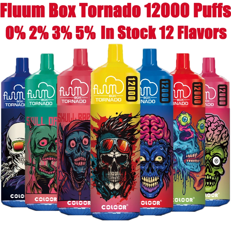 Fluum Box Tornado 12000 Puffs Disposable Electronic Cigarettes Vape Puff 12k 0% 2% 3% 5% 20ml Prefilled Pod 1.1ohm Mesh Coil 650mah Rechargeable Pen