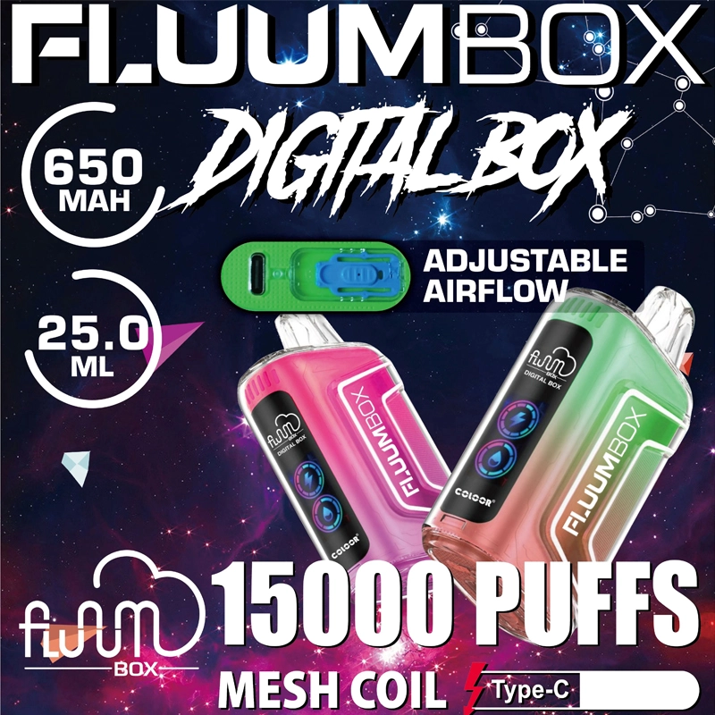 Fluum Box Digital 15000 Puffs Disposable E Cigarettes Vape Puff 15k 0% 2% 3% 5% 25ml Prefilled Pod Mesh Coil 650mah Rechargeable Airflow Adjustable Pen