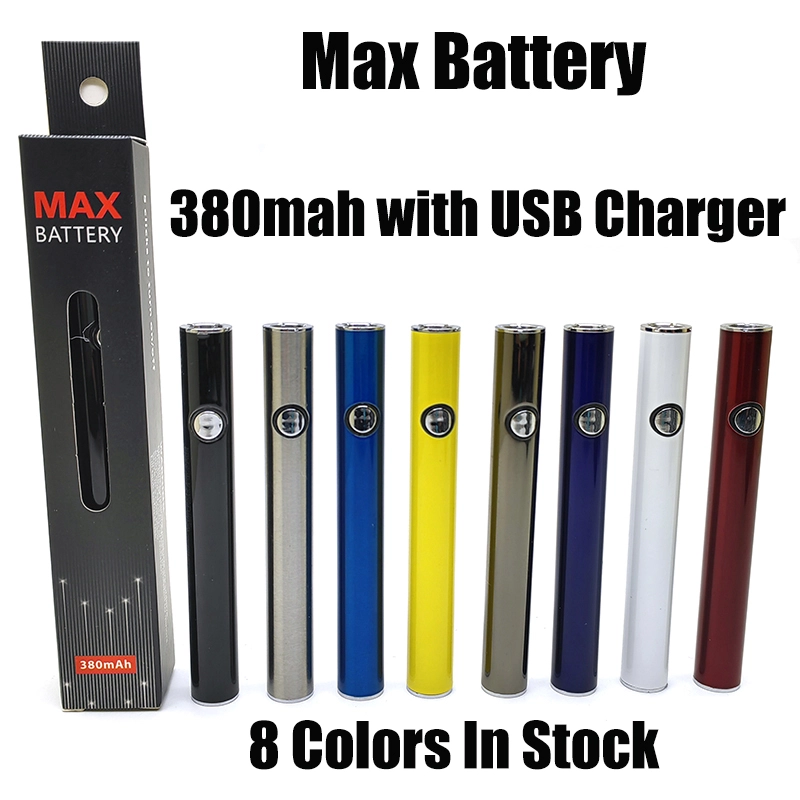 Max Battery Preheat 380mAh Variable Voltage Vape Batteries Pen With Charger For 510 Thread Cartridges