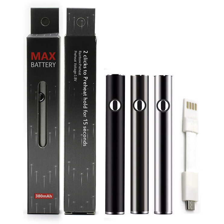 Max Battery Preheat 380mAh Variable Voltage Vape Batteries Pen With Charger For 510 Thread Cartridges