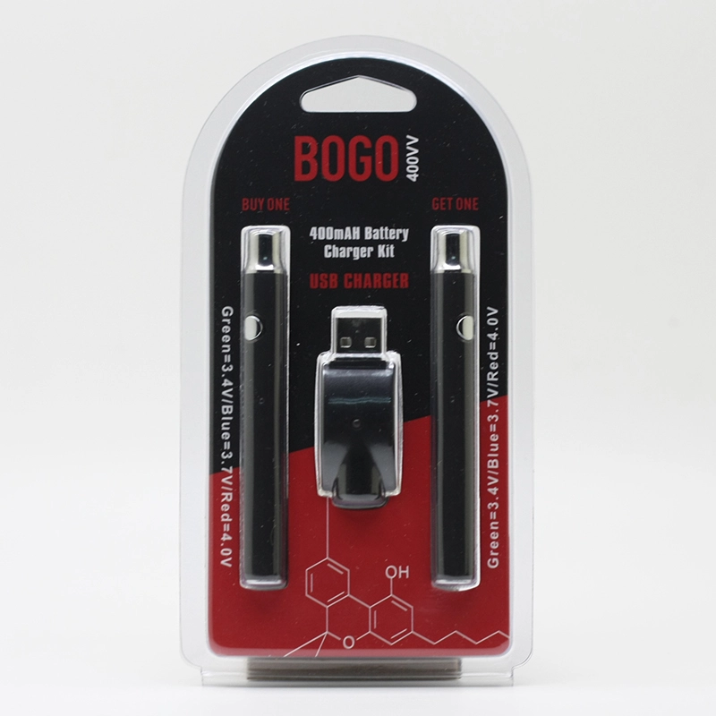BOGO Preheat Battery 400mAh Double Pen With Charger Blister Pack Kit Batteries Variable Voltage Vape Pen Fit For 510 Thread Thick Oil Cartridges
