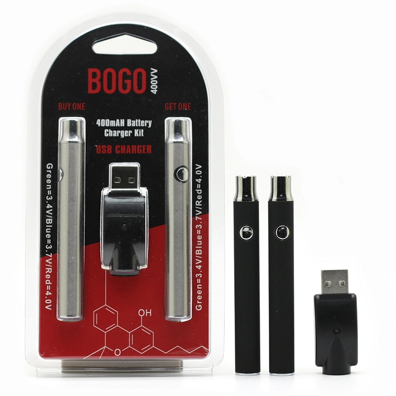 BOGO Preheat Battery 400mAh Double Pen With Charger Blister Pack Kit Batteries Variable Voltage Vape Pen Fit For 510 Thread Thick Oil Cartridges