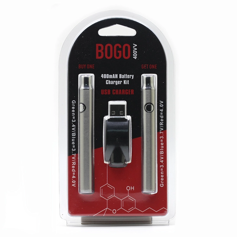 BOGO Preheat Battery 400mAh Double Pen With Charger Blister Pack Kit Batteries Variable Voltage Vape Pen Fit For 510 Thread Thick Oil Cartridges