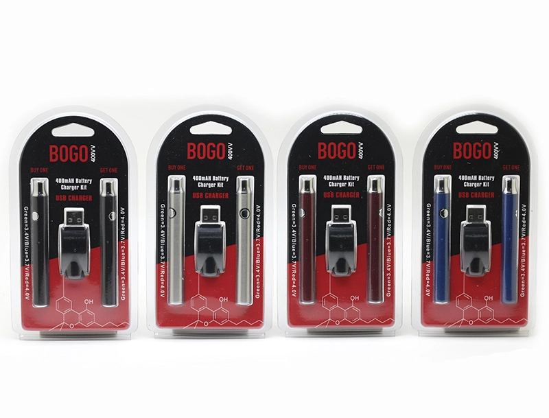 BOGO Preheat Battery 400mAh Double Pen With Charger Blister Pack Kit Batteries Variable Voltage Vape Pen Fit For 510 Thread Thick Oil Cartridges