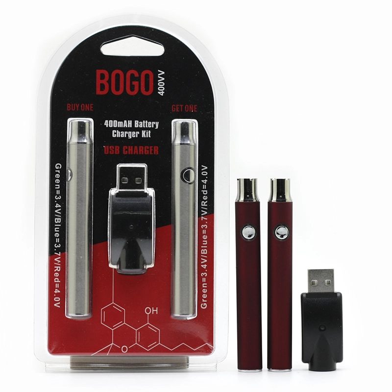 BOGO Preheat Battery 400mAh Double Pen With Charger Blister Pack Kit Batteries Variable Voltage Vape Pen Fit For 510 Thread Thick Oil Cartridges