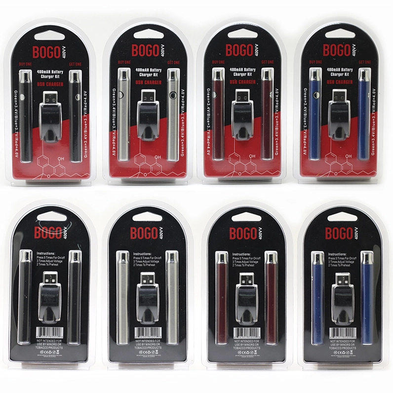 BOGO Preheat Battery 400mAh Double Pen With Charger Blister Pack Kit Batteries Variable Voltage Vape Pen Fit For 510 Thread Thick Oil Cartridges