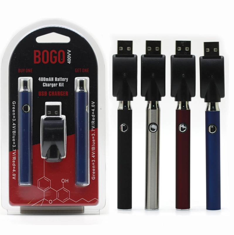 BOGO Preheat Battery 400mAh Double Pen With Charger Blister Pack Kit Batteries Variable Voltage Vape Pen Fit For 510 Thread Thick Oil Cartridges