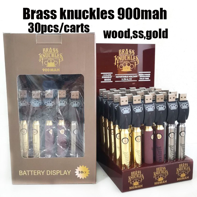 Brass Knuckles Battery 30Pcs Display Box 900mAh Variable Voltage Bottom Batteries Vape Pen Fit 510 Thread Cartridges