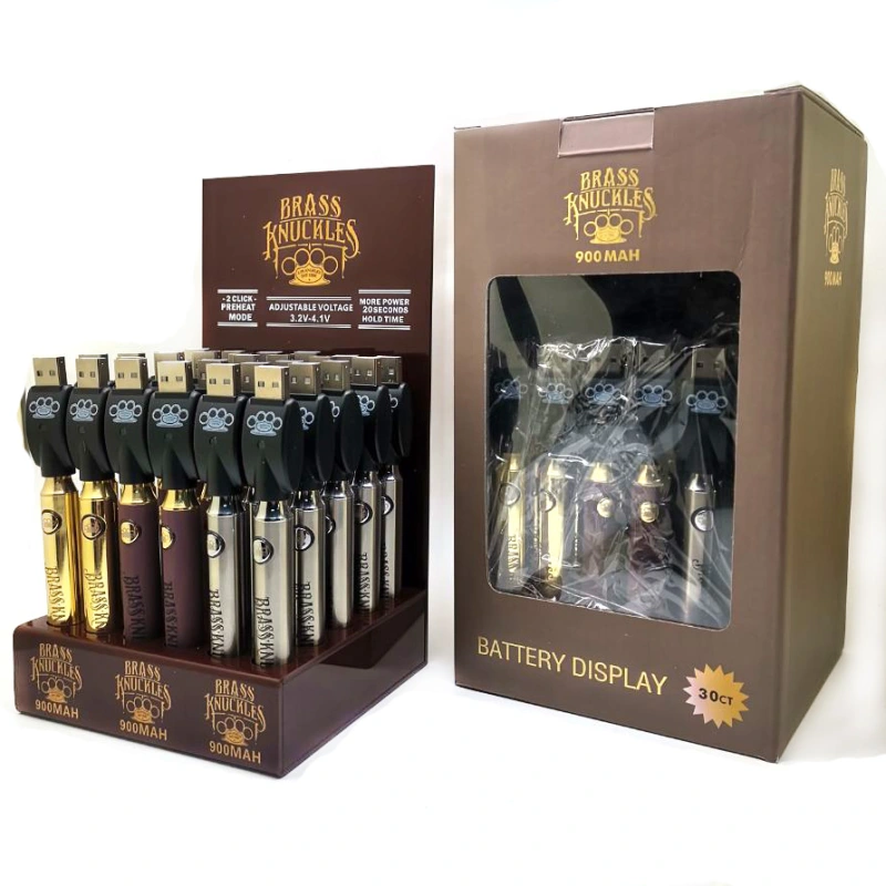 Brass Knuckles Battery 30Pcs Display Box 900mAh Variable Voltage Bottom Batteries Vape Pen Fit 510 Thread Cartridges