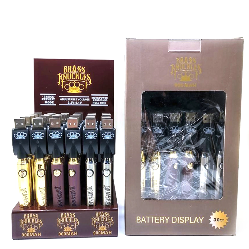 Brass Knuckles Battery 30Pcs Display Box 900mAh Variable Voltage Bottom Batteries Vape Pen Fit 510 Thread Cartridges