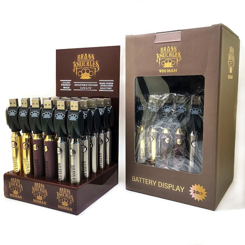 Brass Knuckles Battery 30Pcs Display Box 900mAh Variable Voltage Bottom Batteries Vape Pen Fit 510 Thread Cartridges